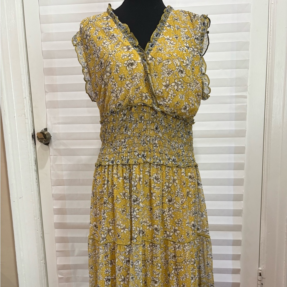 Max Studio Yellow Floral Midi Dress